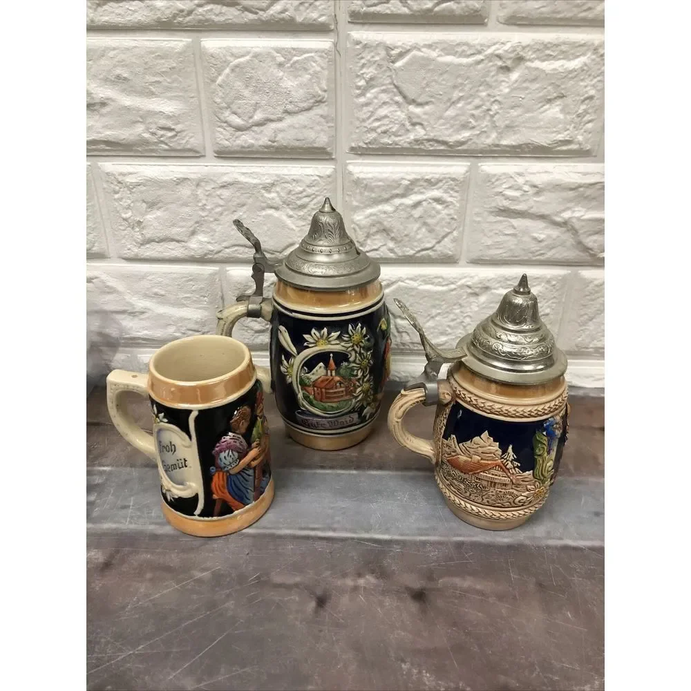 Bundle Of Simon Peter Gerz German Beer Steins with pewter lid Hand painted + Mug